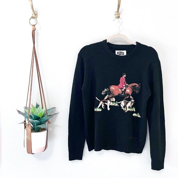 Billionaire Boys Club Black Red Wool-Blend Horse Crewneck Sweater in Size S - Picture 1 of 5